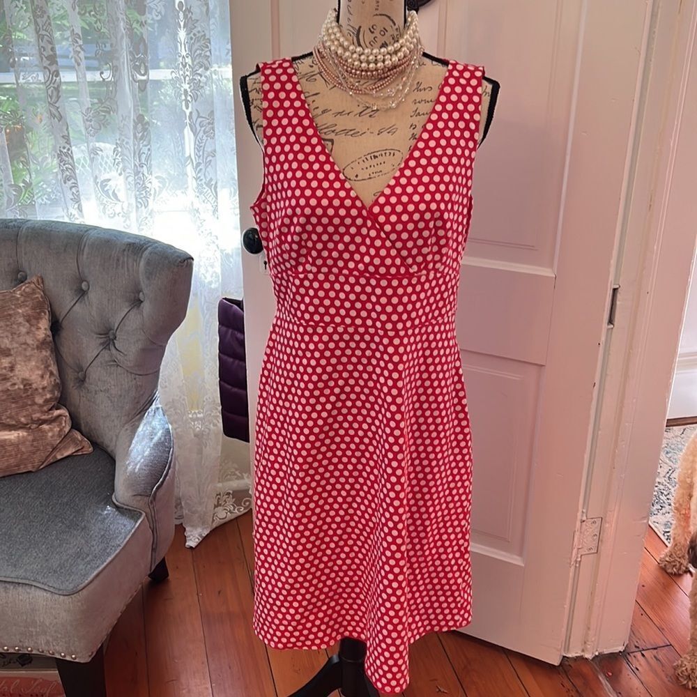 Spense Sz 12 Red White Classic Chic Polka Dot Cotton Spandex Dress EUC